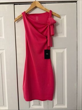 Khy One-Shoulder Knot Dress in Hot Pink